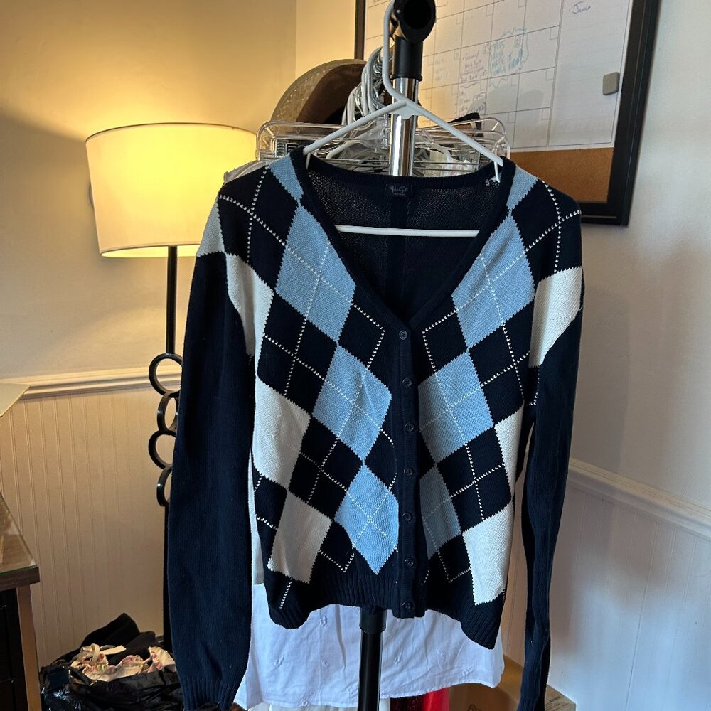 Brandy Melville Blue Argyle Cardigan
